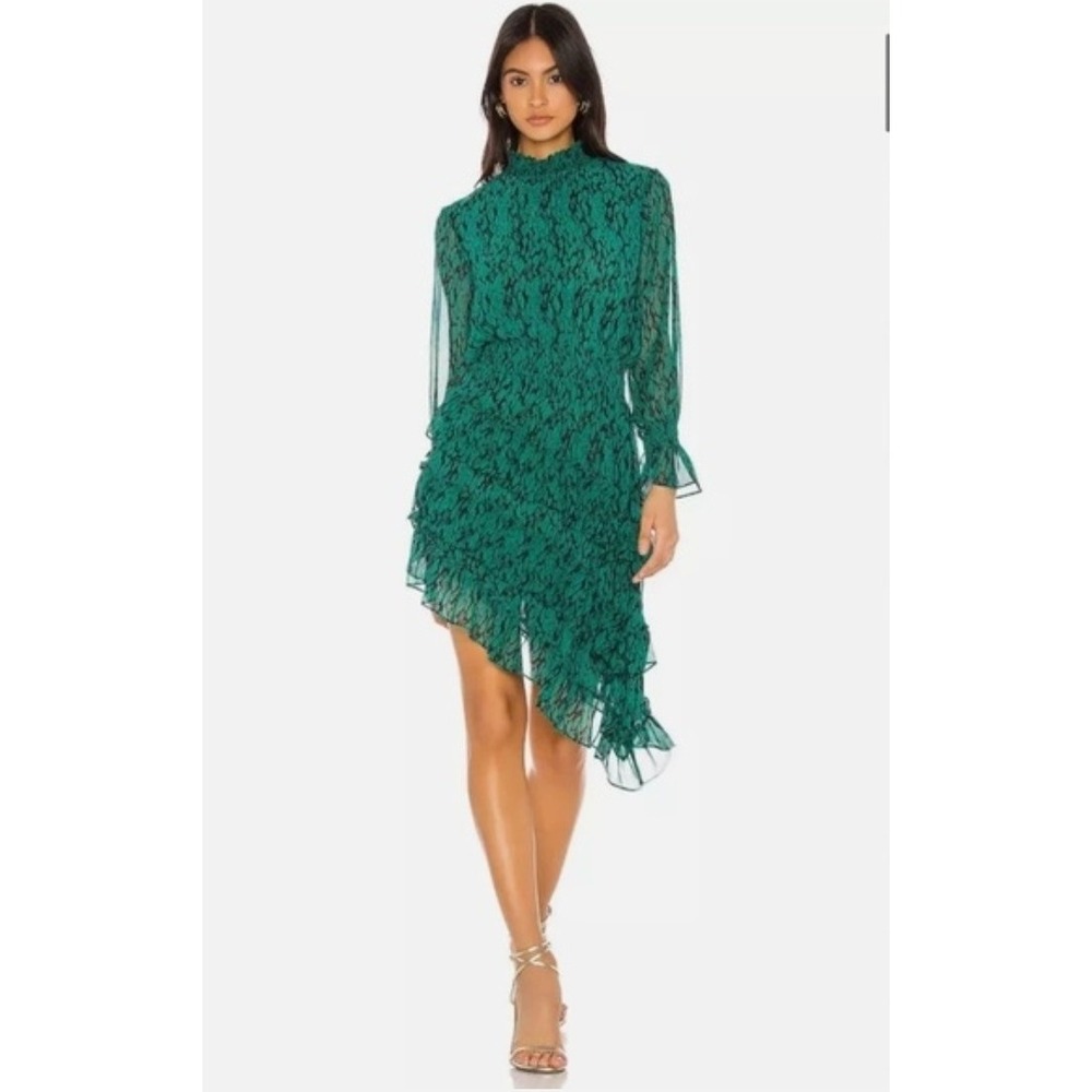 Misa Los Angeles Savannah Asymmetrical Dress In Metallic And Green Women's XS
